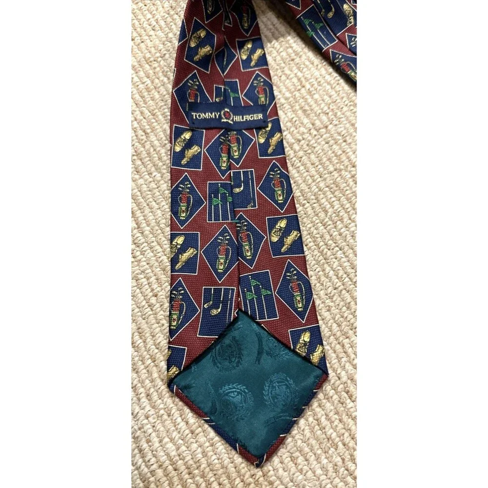 Italy Silk Neck Tie Golf Themed preppy Tommy Hilfiger minimalist old money